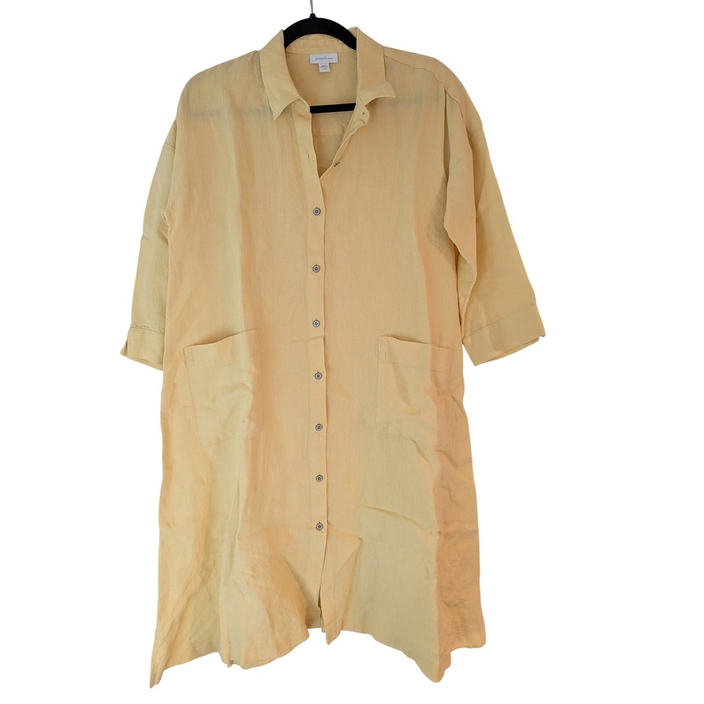 Pure Jill Shirt Dress Womens S Petite Yellow Excellent Linen Button Front Pocket